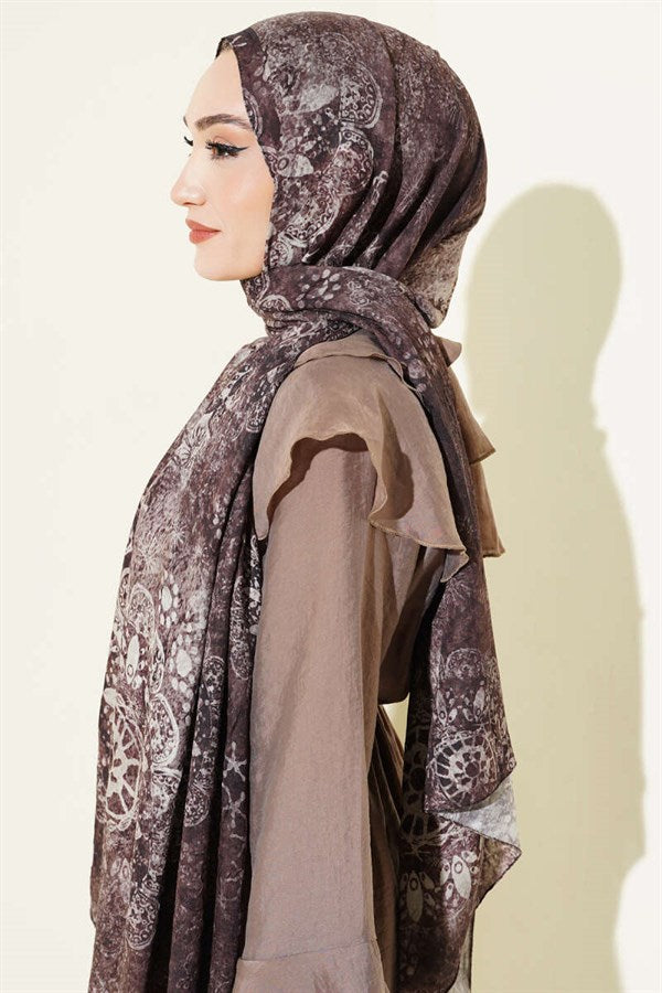 Mandala Pattern Bamboo Crush Shawl Coffee
