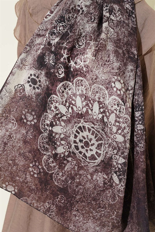 Mandala Pattern Bamboo Crush Shawl Coffee