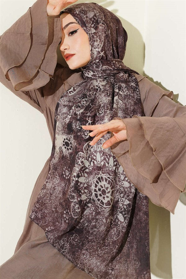 Mandala Pattern Bamboo Crush Shawl Coffee