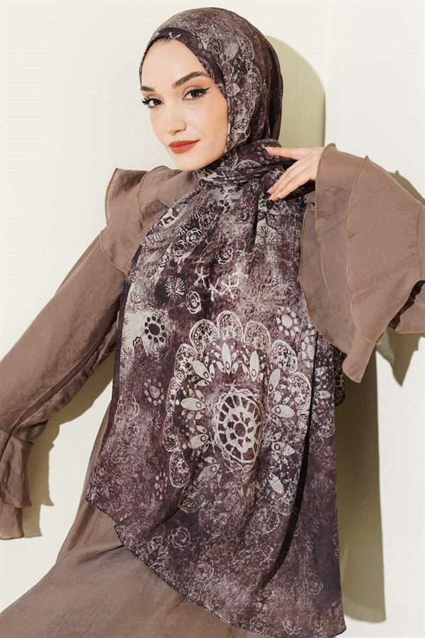 Mandala Pattern Bamboo Crush Shawl Coffee