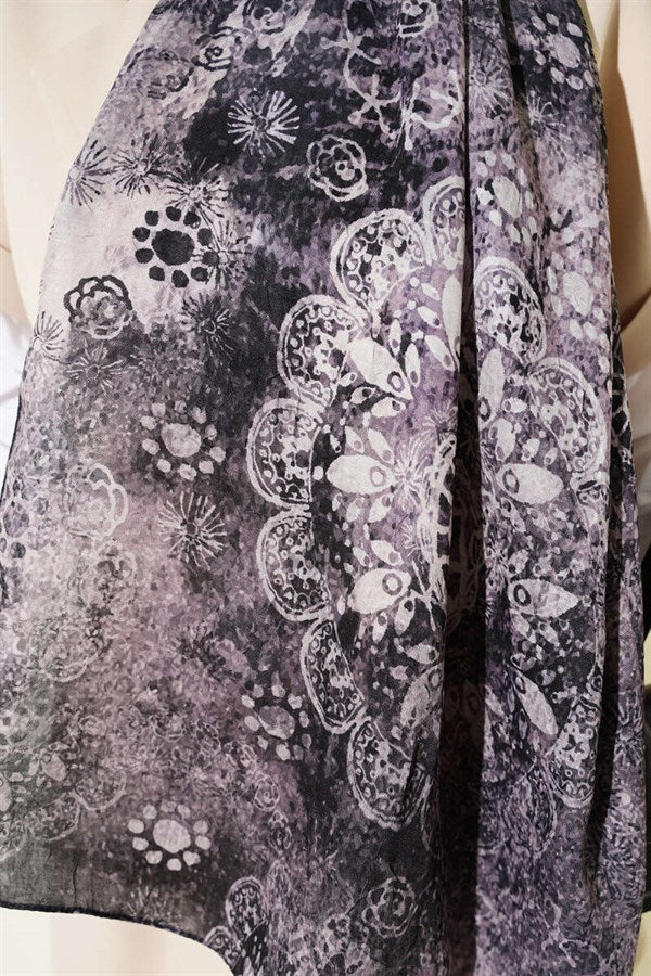 Mandala Pattern Bamboo Crash Scarf Black