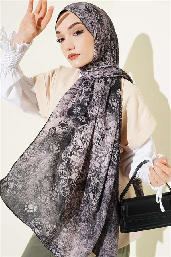 Mandala Pattern Bamboo Crash Scarf Black
