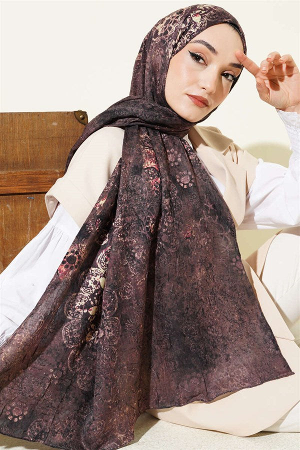 Mandala Pattern Bamboo Crush Shawl Milk Coffee