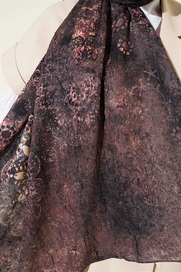 Mandala Pattern Bamboo Crush Shawl Milk Coffee