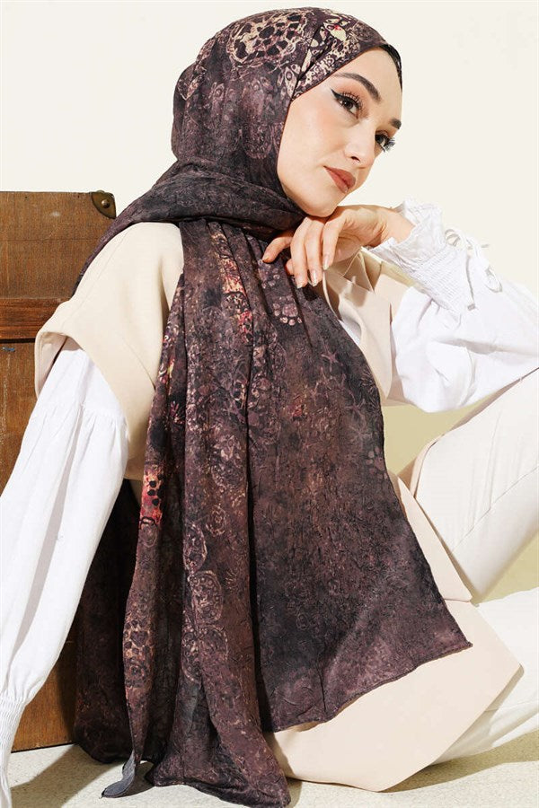 Mandala Pattern Bamboo Crush Shawl Milk Coffee