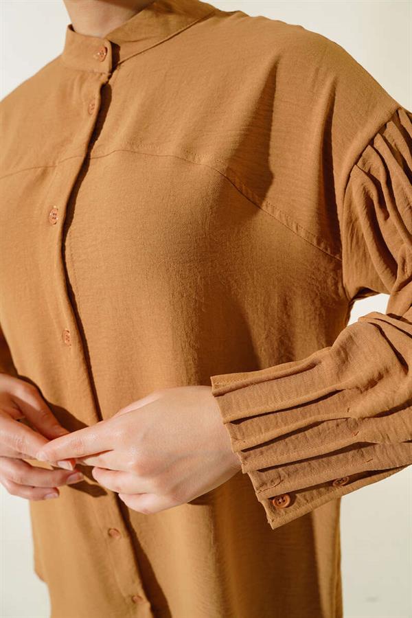  Cuffed Pleated Tunic Camel