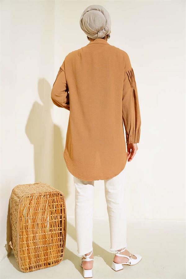  Cuffed Pleated Tunic Camel