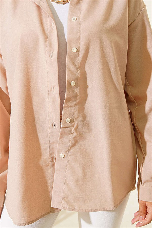 Basic Shirt with Buttoned Cuffs, Beige