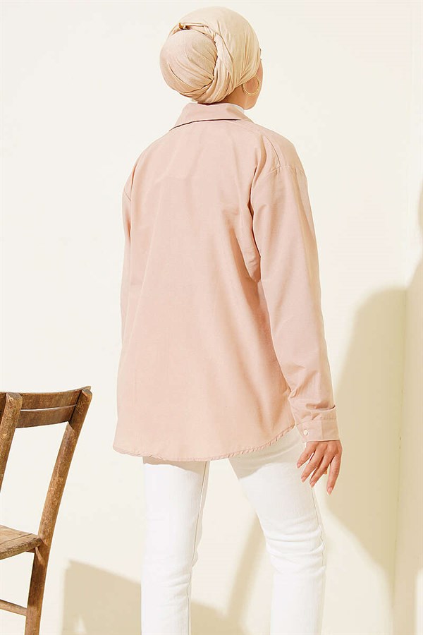 Basic Shirt with Buttoned Cuffs, Beige