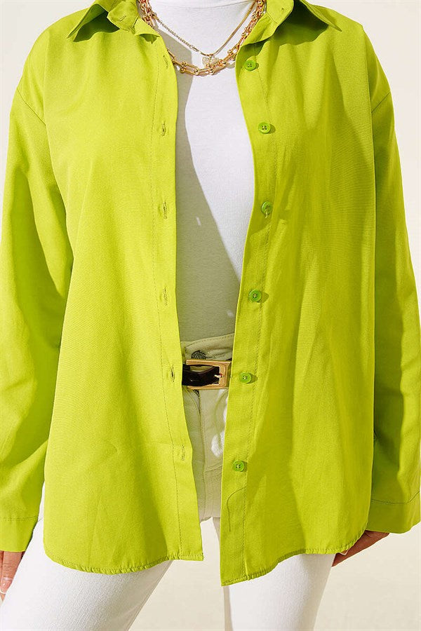 Basic Shirt with Buttoned Cuffs, Pistachio Green