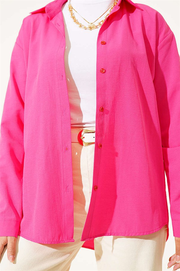 Basic Shirt with Buttoned Cuffs, Fuchsia