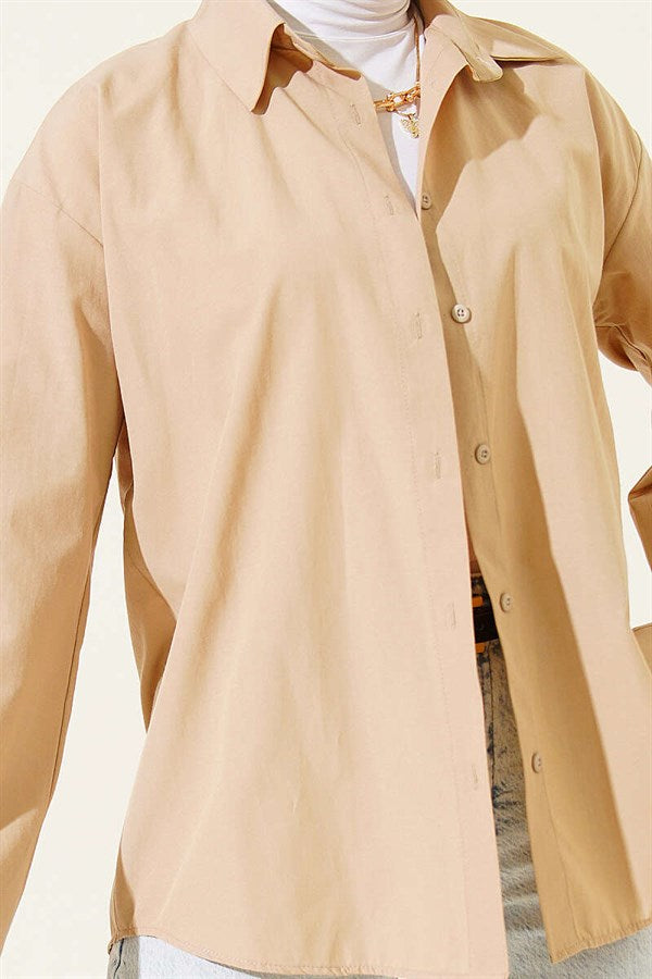 Basic Latte Shirt with Buttoned Cuffs