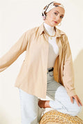 Basic Latte Shirt with Buttoned Cuffs