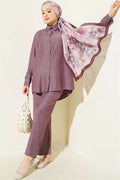 Basic 2 Piece Set with Buttoned Cuffs, Magenta