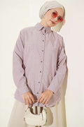Striped Shirt with Buttoned Cuffs, Burgundy