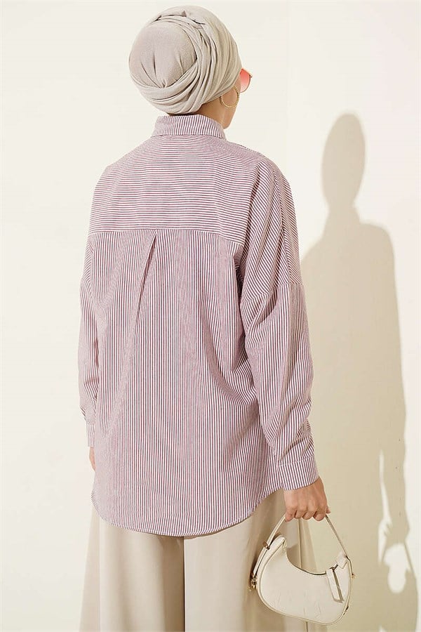 Striped Shirt with Buttoned Cuffs, Burgundy