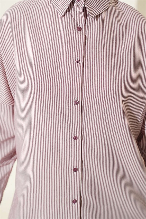 Striped Shirt with Buttoned Cuffs, Burgundy