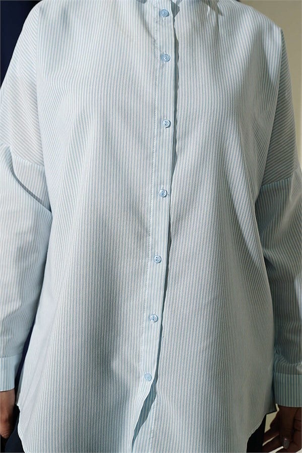 Striped Shirt with Buttoned Cuffs, Ice Blue