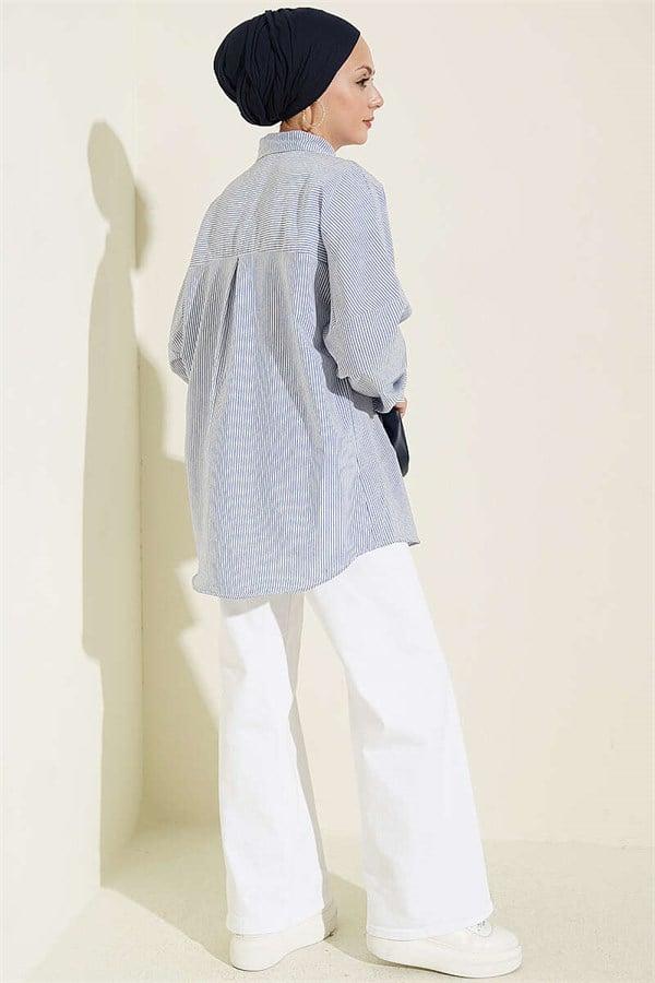 Striped Shirt with Buttoned Cuffs, Blue