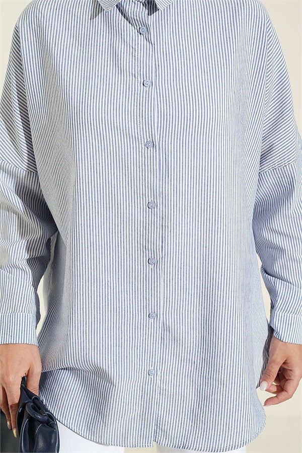 Striped Shirt with Buttoned Cuffs, Blue