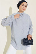 Striped Shirt with Buttoned Cuffs, Blue