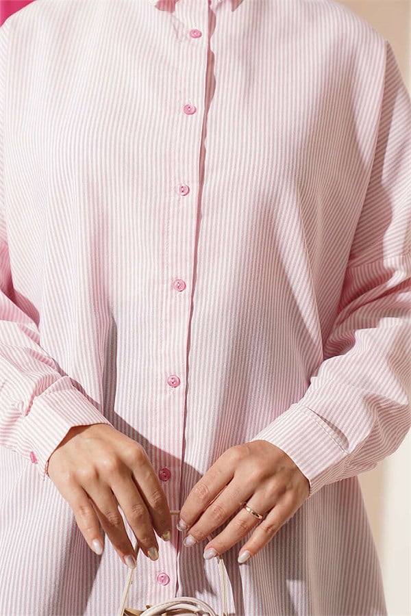 Pink Striped Shirt with Buttoned Cuffs