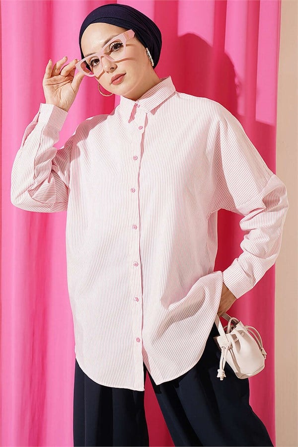 Pink Striped Shirt with Buttoned Cuffs