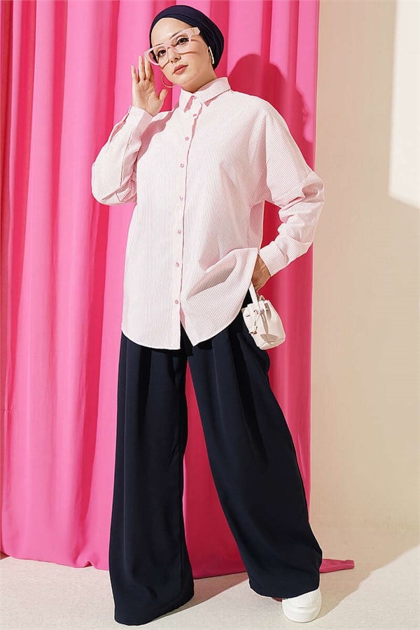 Pink Striped Shirt with Buttoned Cuffs