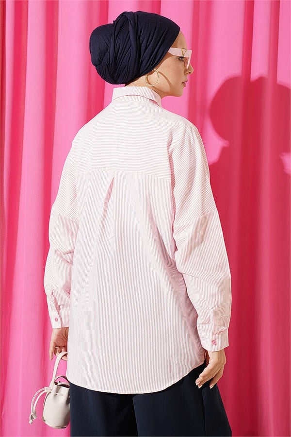 Pink Striped Shirt with Buttoned Cuffs