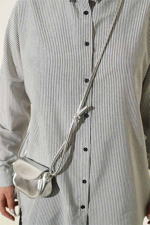 Black Striped Shirt with Buttoned Cuffs