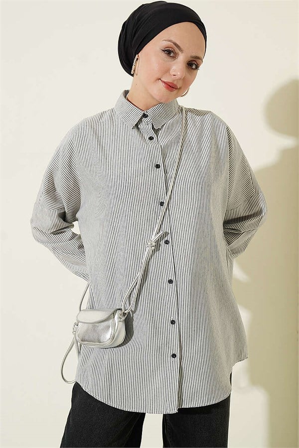 Black Striped Shirt with Buttoned Cuffs