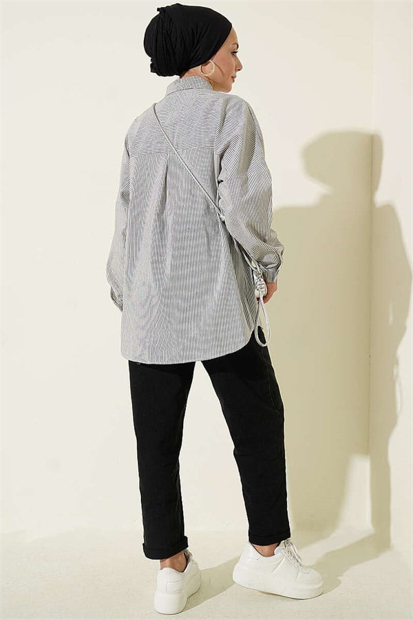 Black Striped Shirt with Buttoned Cuffs