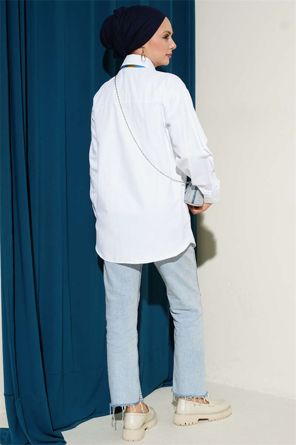 White Plain Shirt with Buttoned Cuffs
