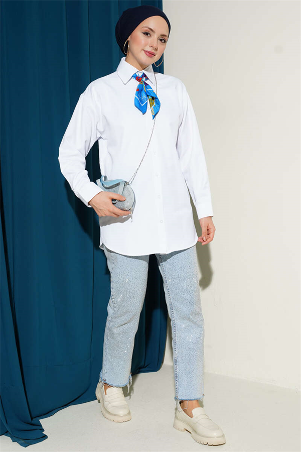 White Plain Shirt with Buttoned Cuffs