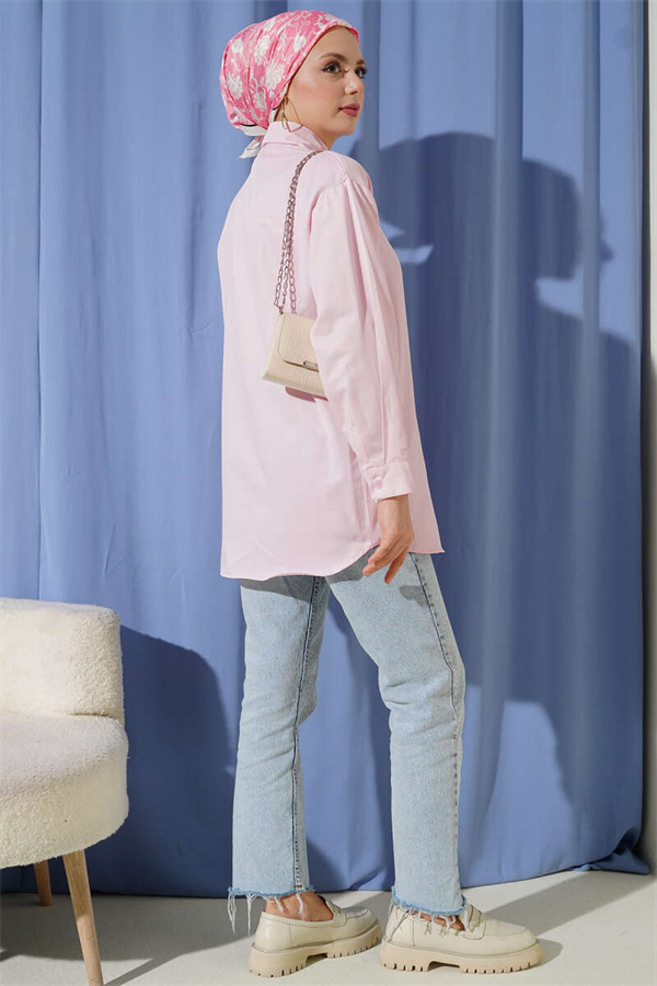 Pink Plain Shirt with Buttoned Cuffs