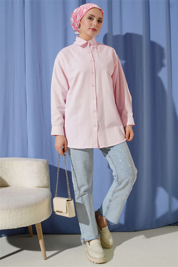Pink Plain Shirt with Buttoned Cuffs