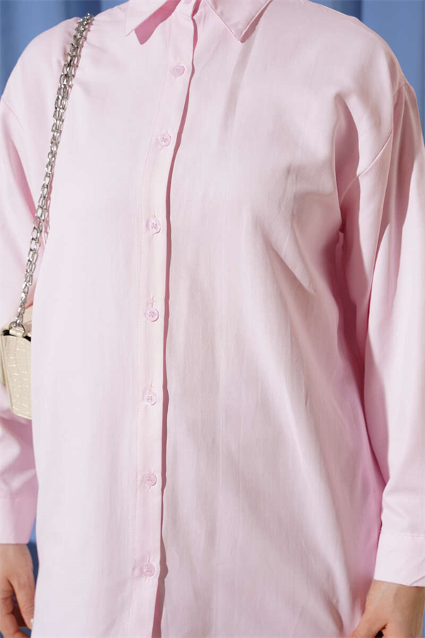 Pink Plain Shirt with Buttoned Cuffs