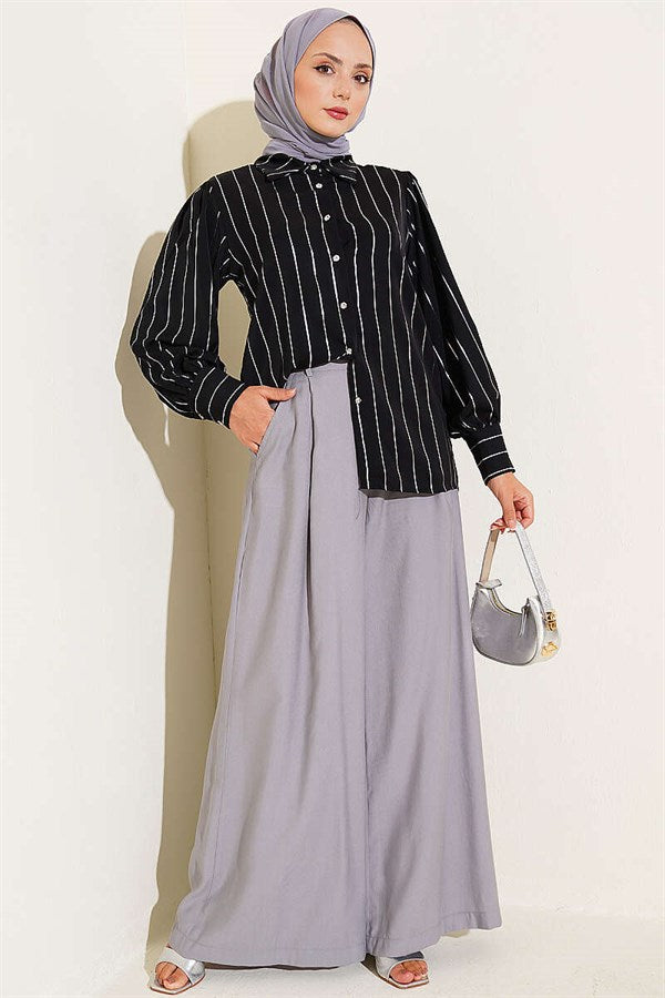 Black Pinstripe Shirt with Buttoned Cuffs