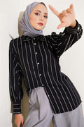 Black Pinstripe Shirt with Buttoned Cuffs