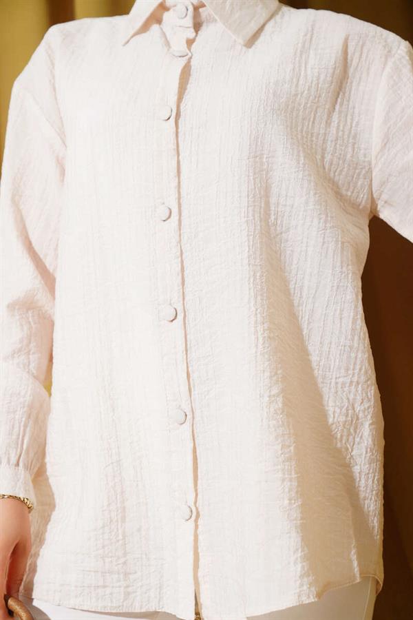 Crinkle Shirt with Cuff Buttons Beige