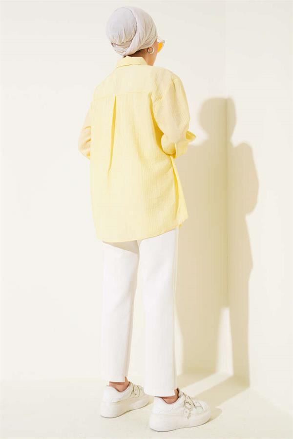 Crinkle Shirt with Cuff Buttons Yellow