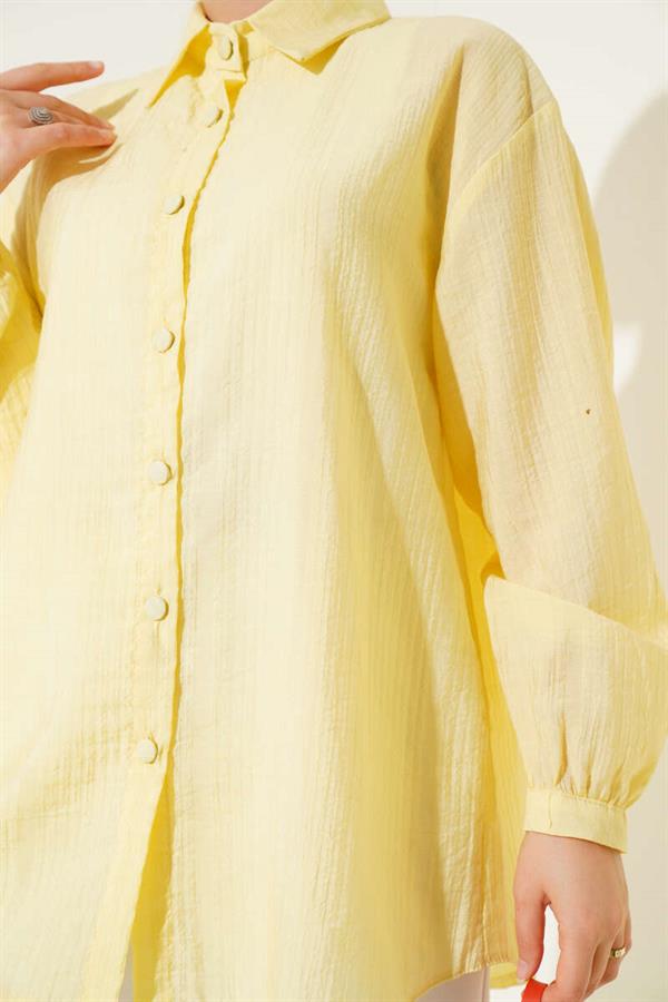 Crinkle Shirt with Cuff Buttons Yellow