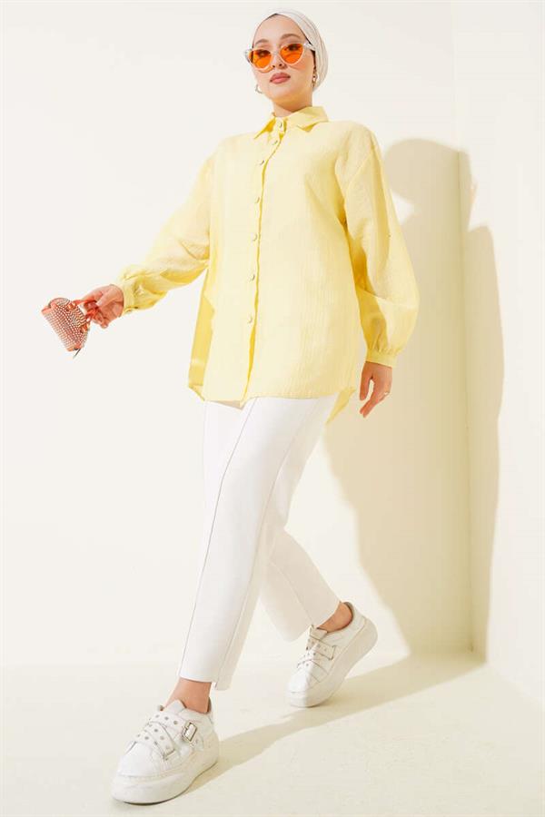 Crinkle Shirt with Cuff Buttons Yellow