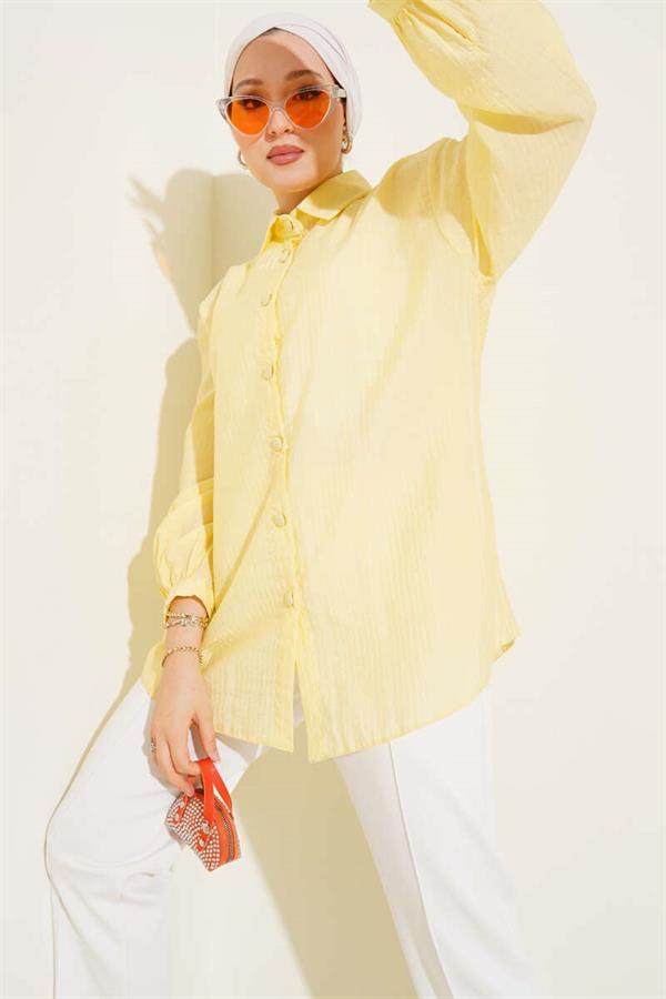 Crinkle Shirt with Cuff Buttons Yellow