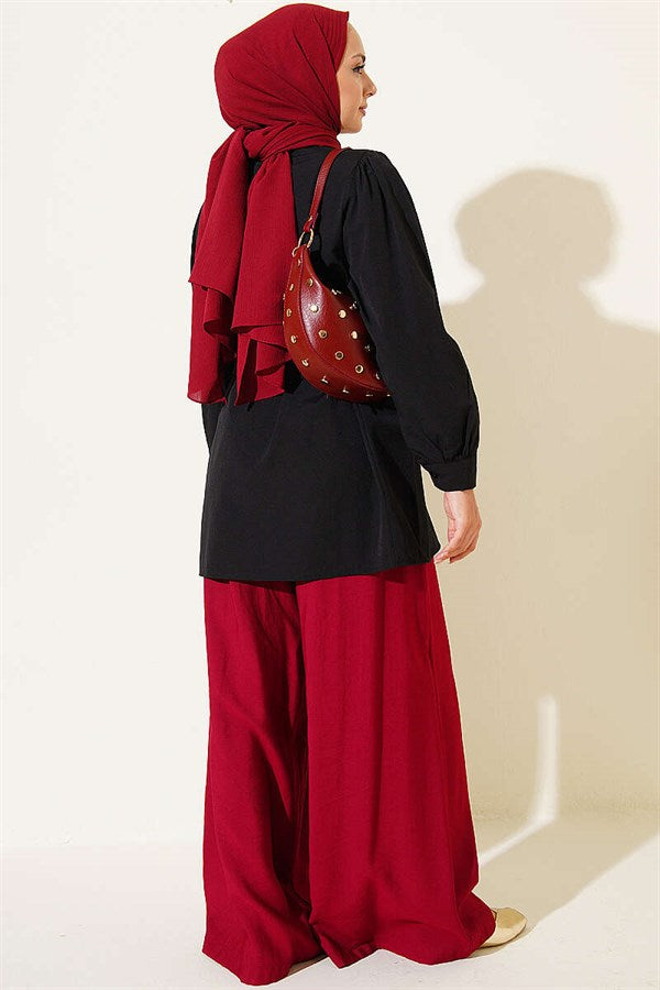 Black Belted Shirt with Buttoned Cuffs
