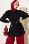 Black Belted Shirt with Buttoned Cuffs