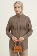 Button-Cuff Tassel Shirt, Mink