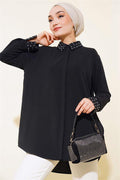 Cuff and Collar Stoned Shirt Black