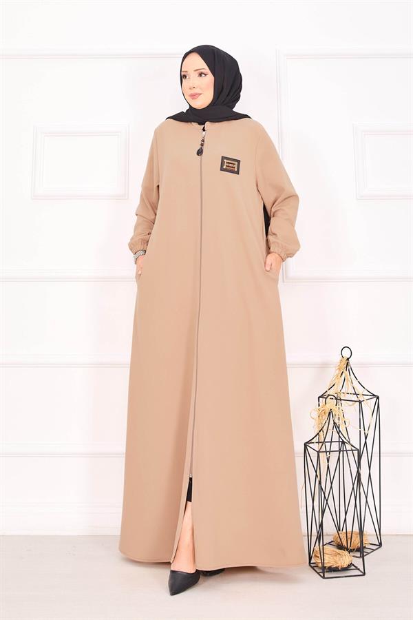 Elastic Cuffed Hijab Abaya with Pocket in Camel