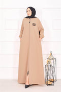 Elastic Cuffed Hijab Abaya with Pocket in Camel